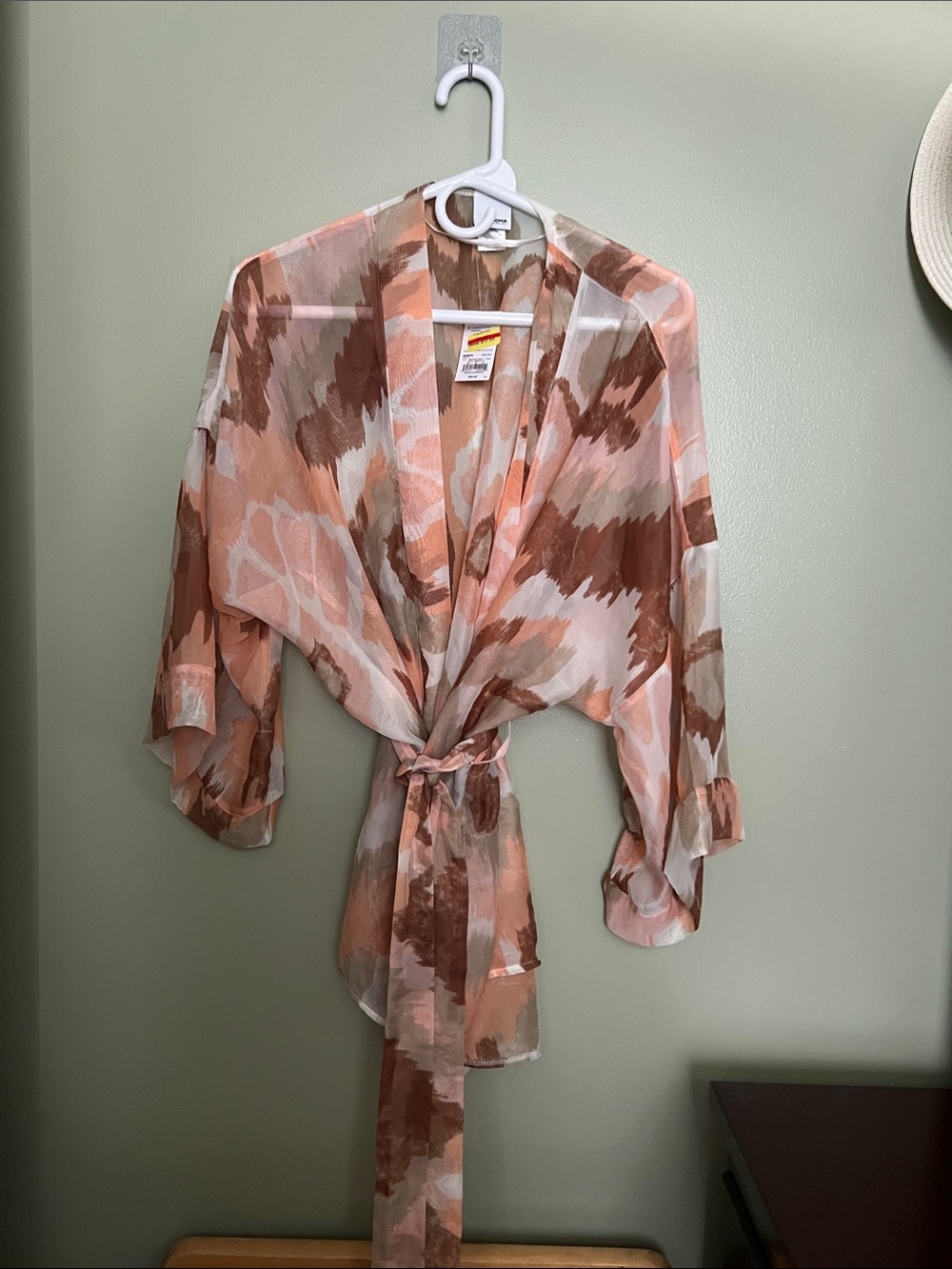 Sonoma Pink Brown Sheer Tie-Front Blouse